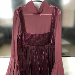 Free People- maroon velvet mini dress
